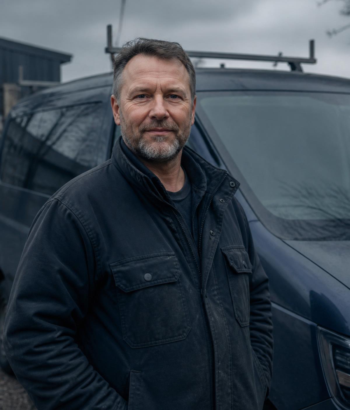 Founder of HelpATradesman standing in front of his work van
